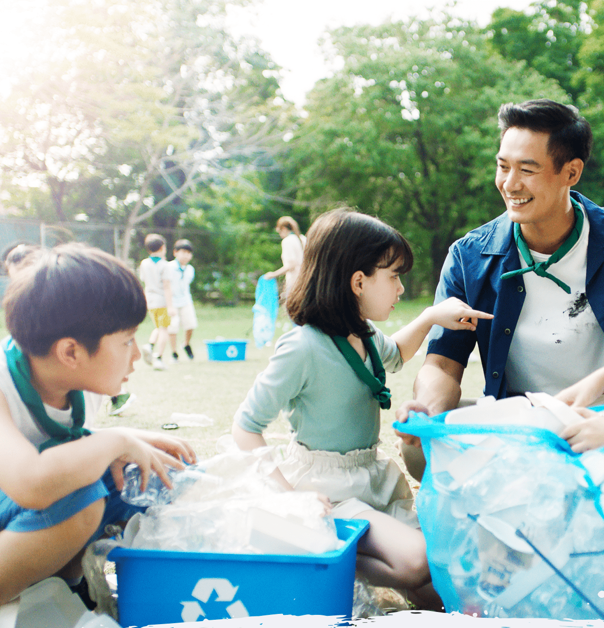 Family recycling plastic